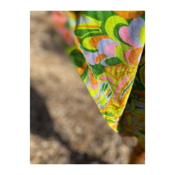 Vintage 60s Hawaiian Dress Psychedelic Cotton Sateen Mod - Picture 10 of 13